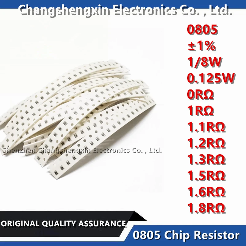 

100PCS 0805 Chip Resistor Tolerance ±1% 1/8W 0.125W Resistance 0RΩ 1RΩ 1.1RΩ 1.2RΩ 1.3RΩ 1.5RΩ 1.6RΩ 1.8RΩ Ohm