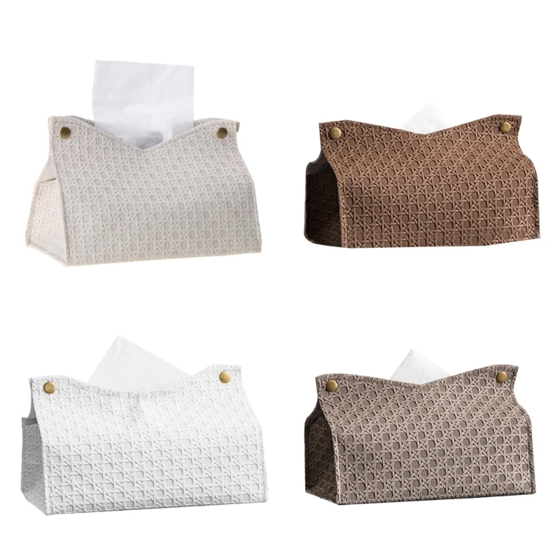 

PU Leather Tissue Holder Rectangular Rattan-Tissue Box Cover Facial-Tissue-Case Paper Dispenser for Bathroom