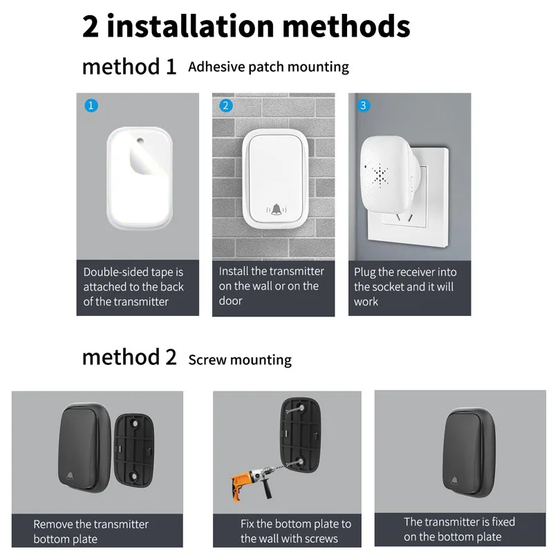 Campanello Senza Fili Satisure - 58 Melodie, Portata 400m, Impermeabile IP55, Con 2 Trasmettitori E 4 Ricevitori - Foto 2