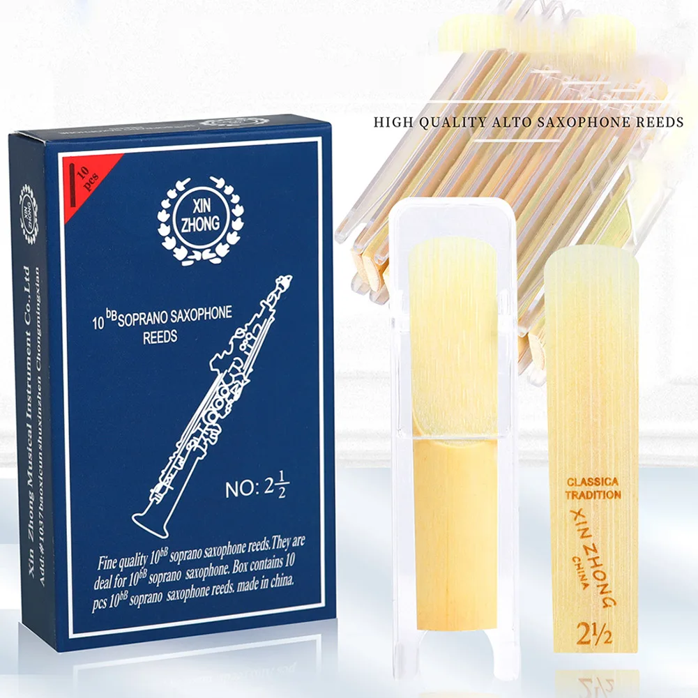 

10 шт., саксофон сопрано сила тростника 2,5 Sax Woodwind, запчасти для музыкальных инструментов для джазовых представлений, 6,1 см × 1,3 см с коробкой