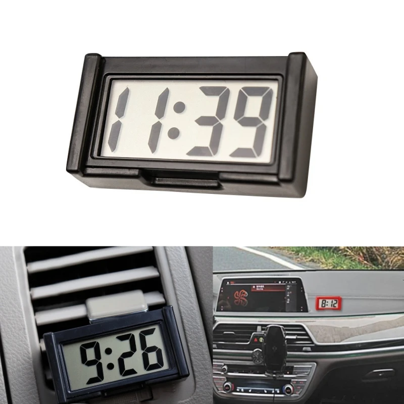 Mini Car Dashboard Digital Clock Vehicle SelfAdhesive Clock with LCD