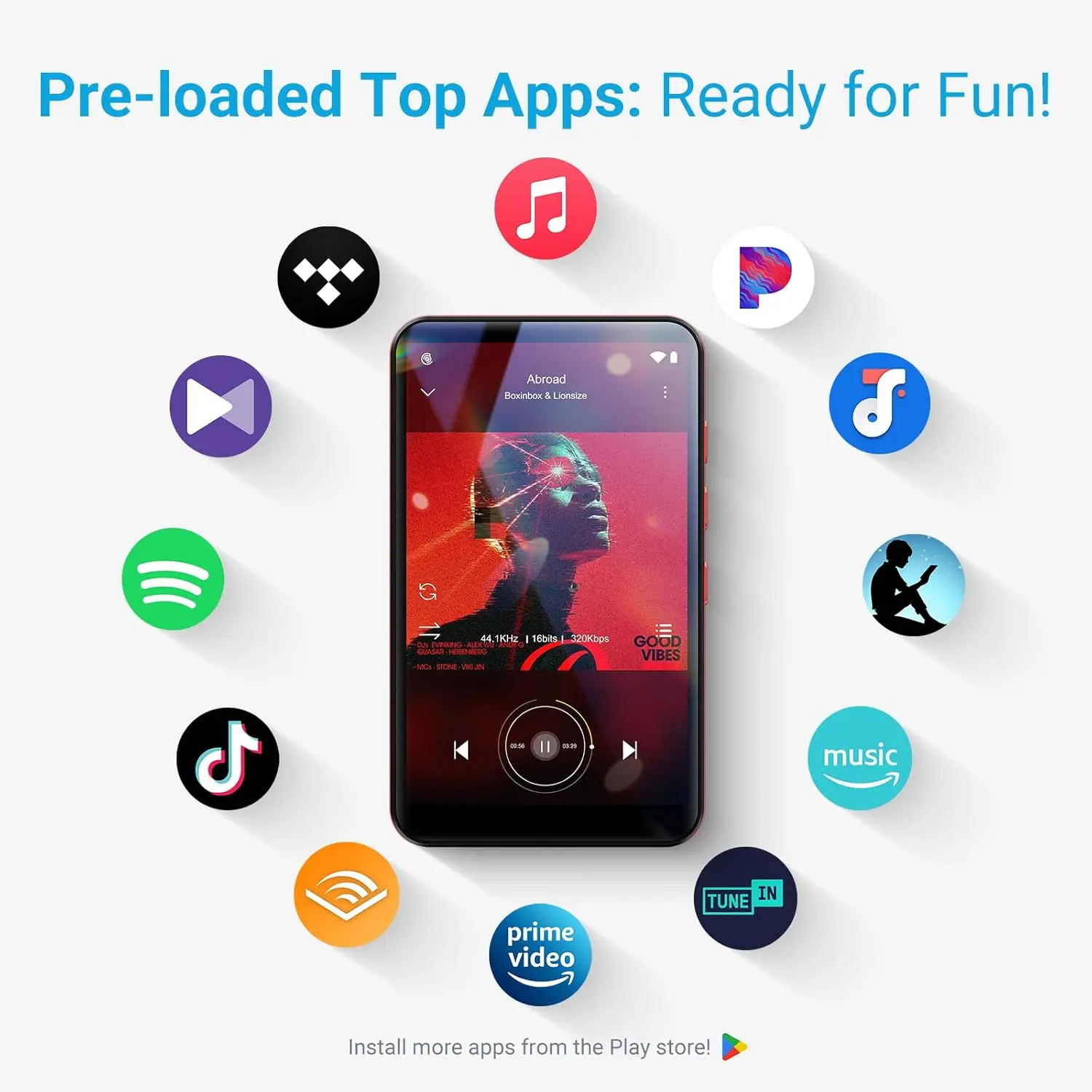 96GB（64GB+32GB) MP3 Player with Bluetooth and WiFi, MECHEN Android 10 OS with 4" Touchscreen and Speaker,with Spotify,Play Store