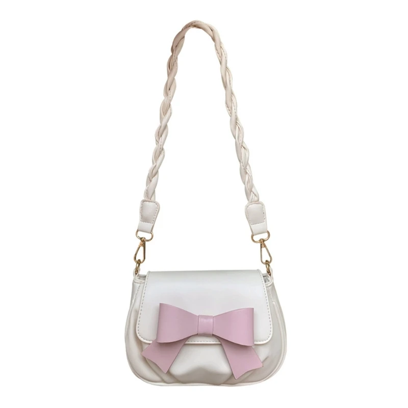 

Women Cloud Bags Cute Bowknot Shoulder Bag Vintage PU Leather Messenger Bag Female Small Ruched Crossbody Bag for Daily