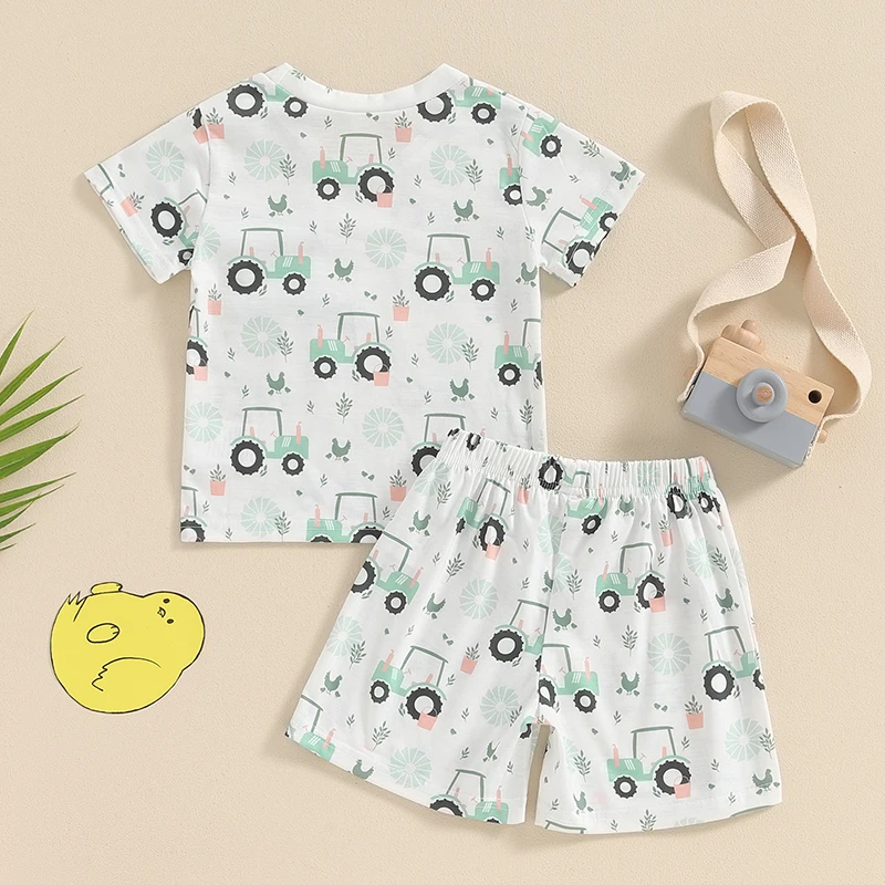 Description Picture 3 of item2Pcs Baby Boy Summer Outfits Short Sleeve Farm Print Tops Shorts Set Toddler Clothing