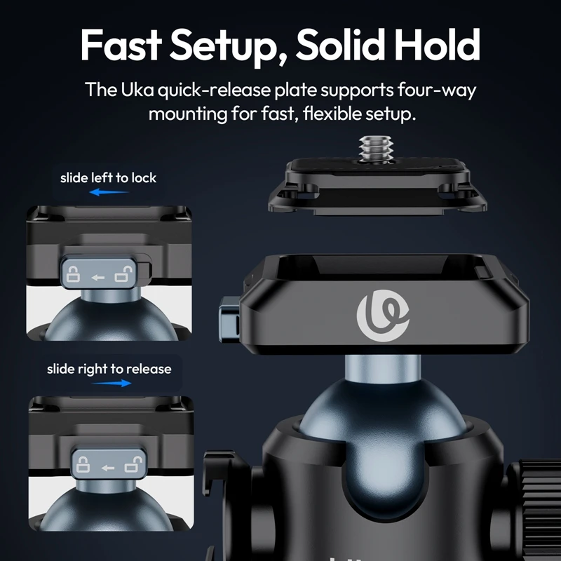 Ulanzi T100 Uka Quick-Release Ball Head with 360° Adjustable Cold Shoe 6KG Load for Portrait Landscape Livestreaming Vlog Shots