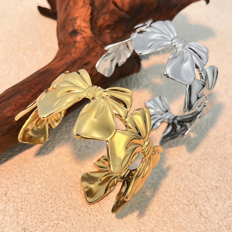Exquisite Butterfly Knot Splicing Bracelet Opening Rust Proof Waterproof Big Bowknot Bangles Versatile Temperament Girls Jewelry