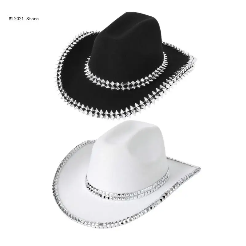 

Vacation Cowboy Hats Rivets Studded Hand Beading Gift for Girl Cowgirl Hat for Carnivals Music Festival