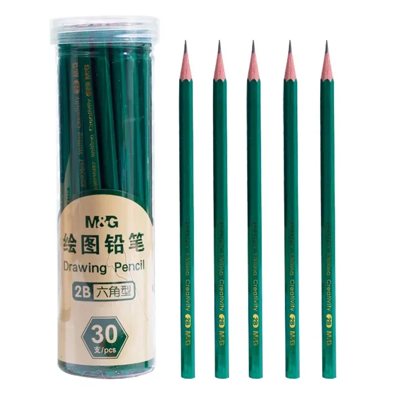 Morning Light (M&G) Stationery 2B Pencils 30-Pack - Classic Green Barreled Hexagonal Wooden Pencils 5