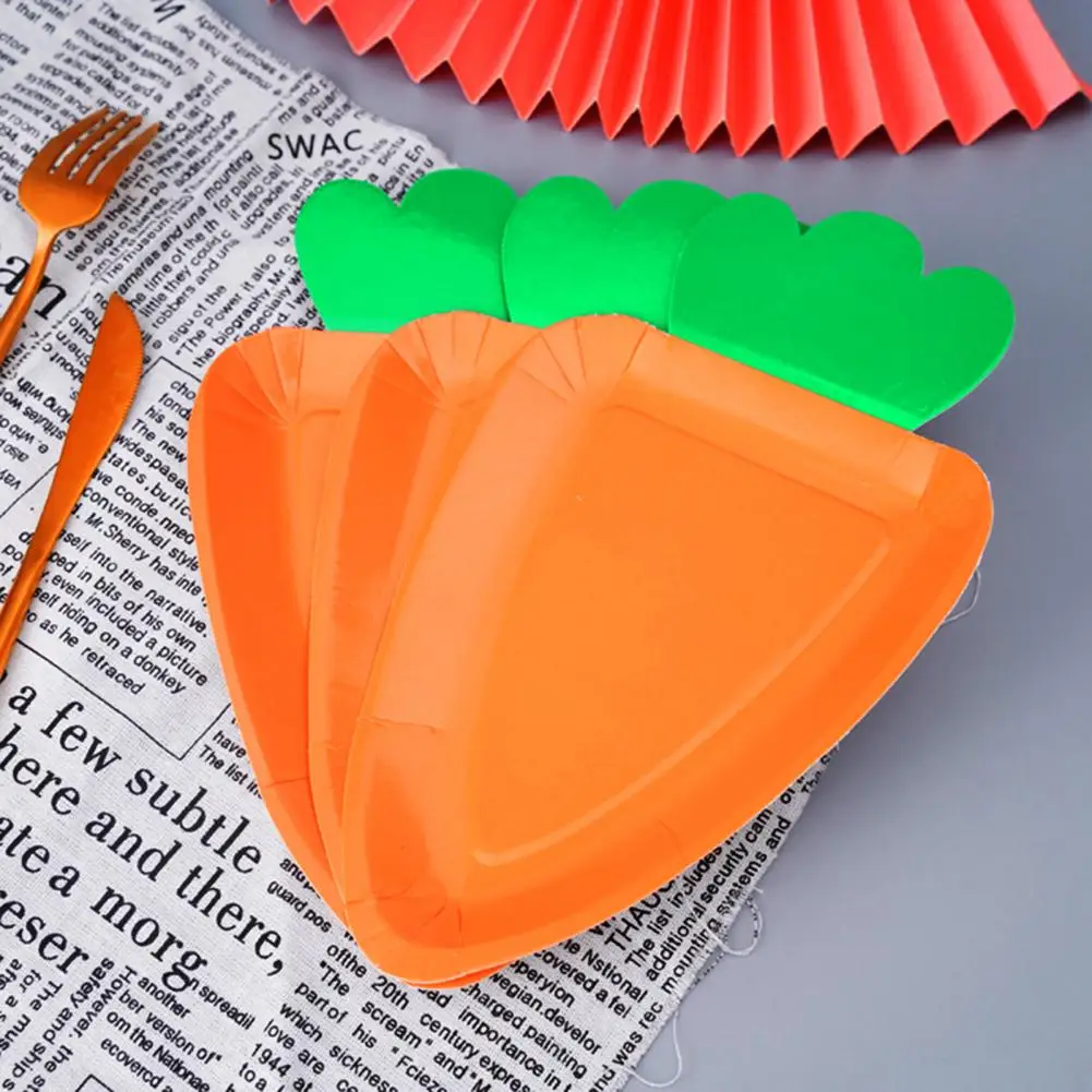 8Pcs Paper Plates Carrot Shape Cartoon Disposable Vegetable Tableware Thick Paper Trays Dishes Happy Easter Day Decor