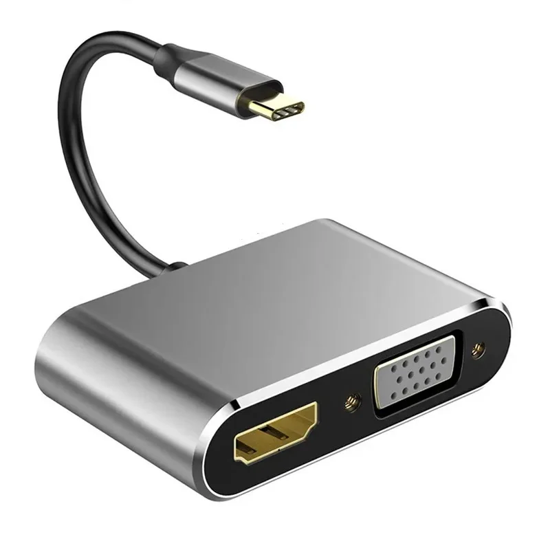 4 in 1 USB C 허브 어댑터 타입 C to HDTV VGA HDMI USB 3.0 디지털 AV 멀티포트 어댑터 (타입 C PD 충전 포트 호환)