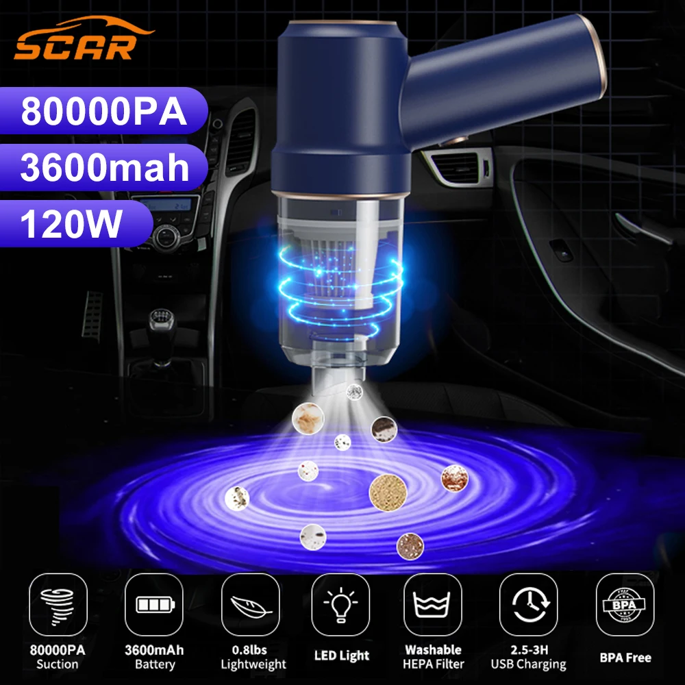 

New 80000Pa 2 in 1 Car Vacuum Cleaner Wireless Charging Air Duster Handheld High-power Vacuum Cleaner For Home Office