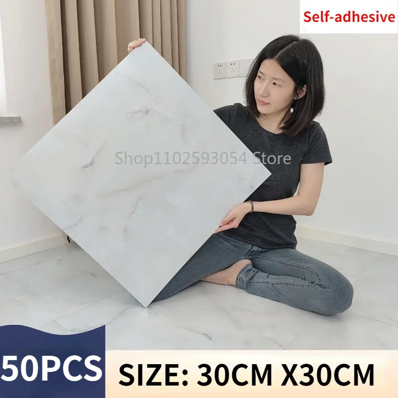 Simulated Thick Marble Tile Floor Sticker Pvc Waterproof Self-adhesive  Living Room Toilet Kitchen Home Floor Decor Wall Sticker - Wall Stickers -  AliExpress