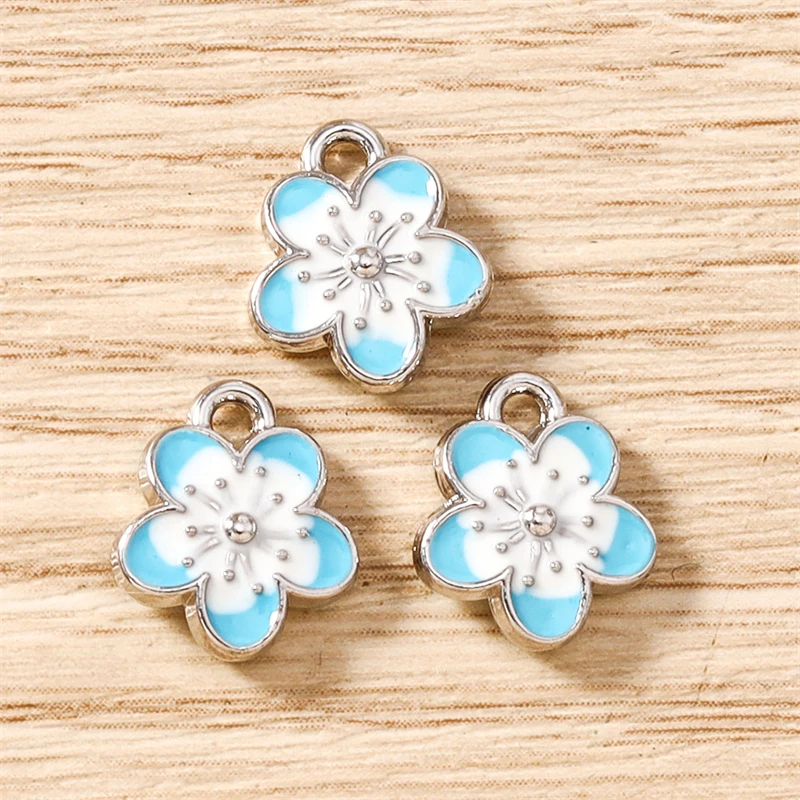 10 Stück 10 x 12 mm niedliche bunte Mini-Emaille-Sakura-Blumen-Charms-Anhänger für Schmuckherstellung, Ohrringe, Halsketten, DIY-Bastelbedarf – Detail 16