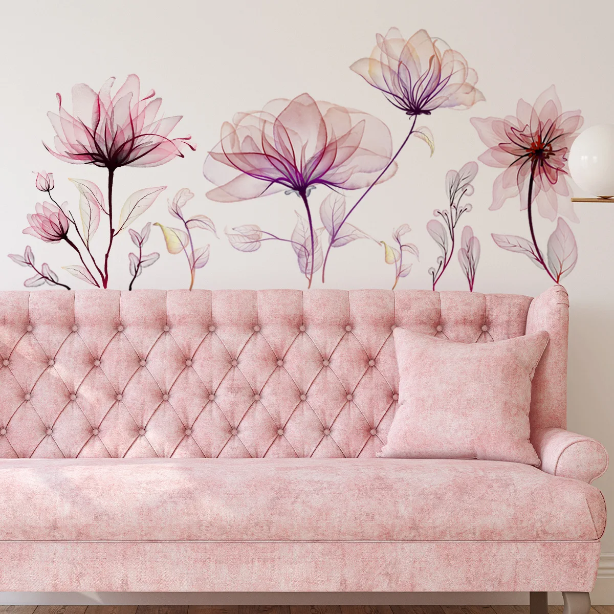 Pink-Flowers-Wall-Stickers-for-Living-Room-Bedroom-Background-Wall ...