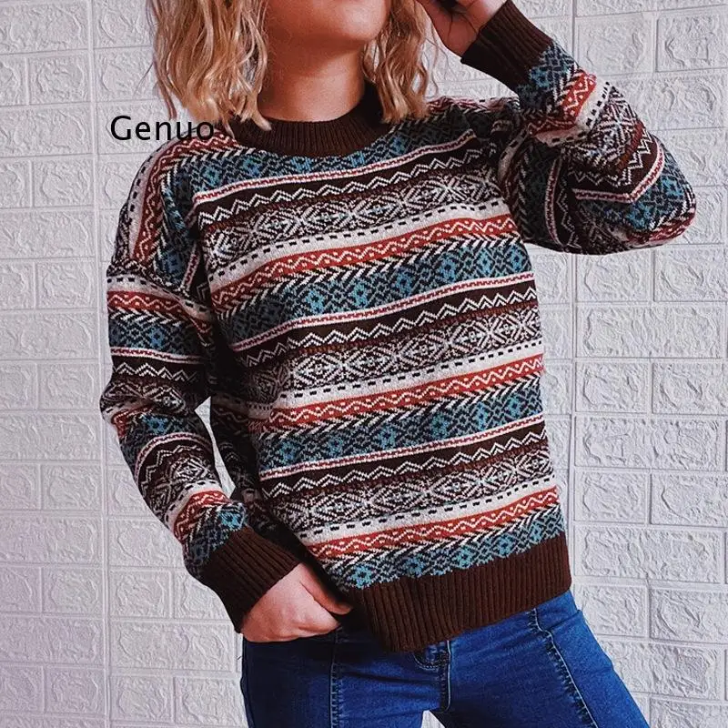 

knitted flower Printed Women Sweater O-neck Long Sleeve Pullover 2022 Spring Autumn Black Beige Loose Sweet Korean Knitwear Top