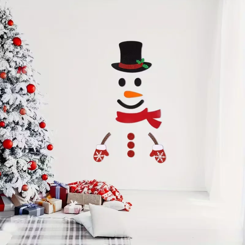 Christmas Door Window Stickers Cartoon Large Snowman Home Room Wall DIY Decals 2026 New Year Winter Party Decoration Supplies