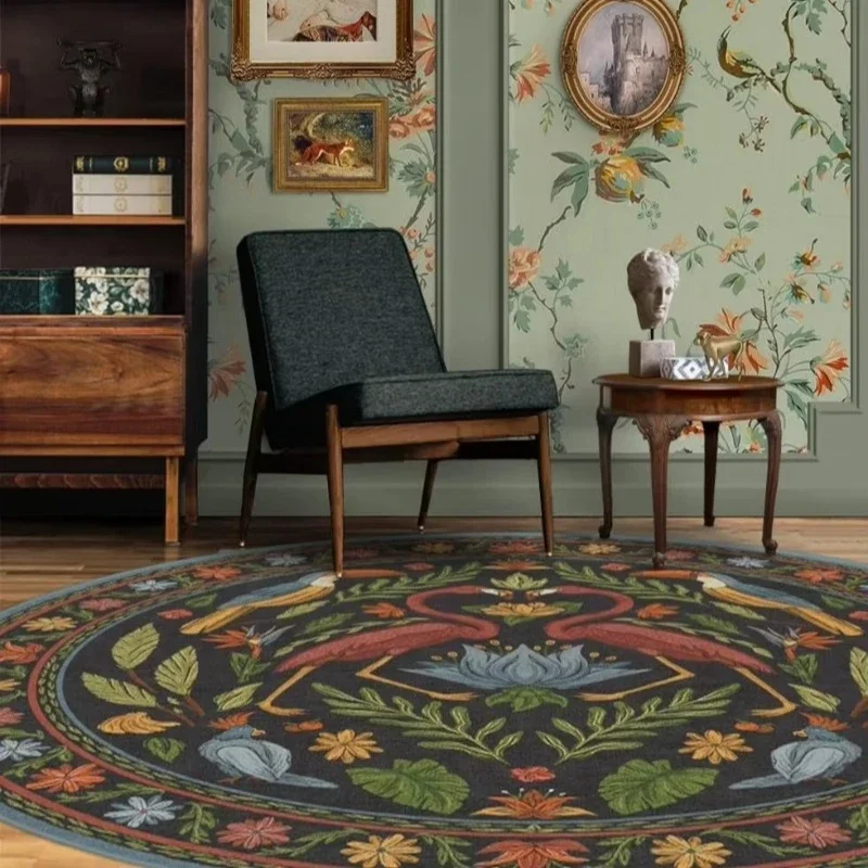 Round Living Room Carpet Animal Jungle Retro Print Bedroom Rugs Stylish Large Area Study Leisure Area Floor Mats Ковер Tapis 러그