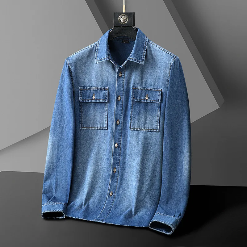 Denim Shirt Long Sleeved Shirt men's casual loose plus size 6XL 7XL 8XL cowboy shirt spring autumn