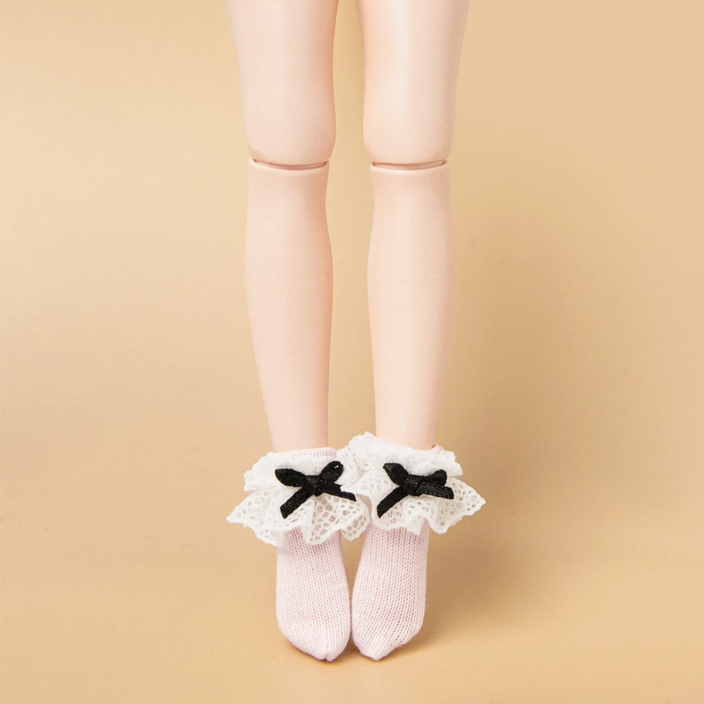 Blyth Socken Modische Lange Socken Spitzen-Schleifen-Socken Schwarz Weiß für Licca Azone Momoko OB24 OB22 OB27 YMY Puppenzubehör – Detail 9