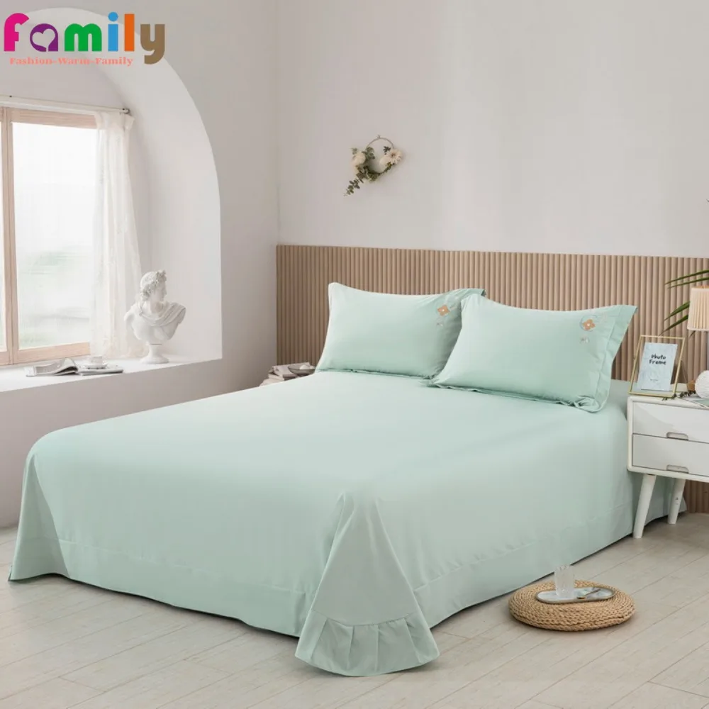 

Simple Linen Bed Sheet Smooth Queen King Size Machine Washable Hotel Bedding Fabric Single Double Sheet Set Decor(No Pillowcase)