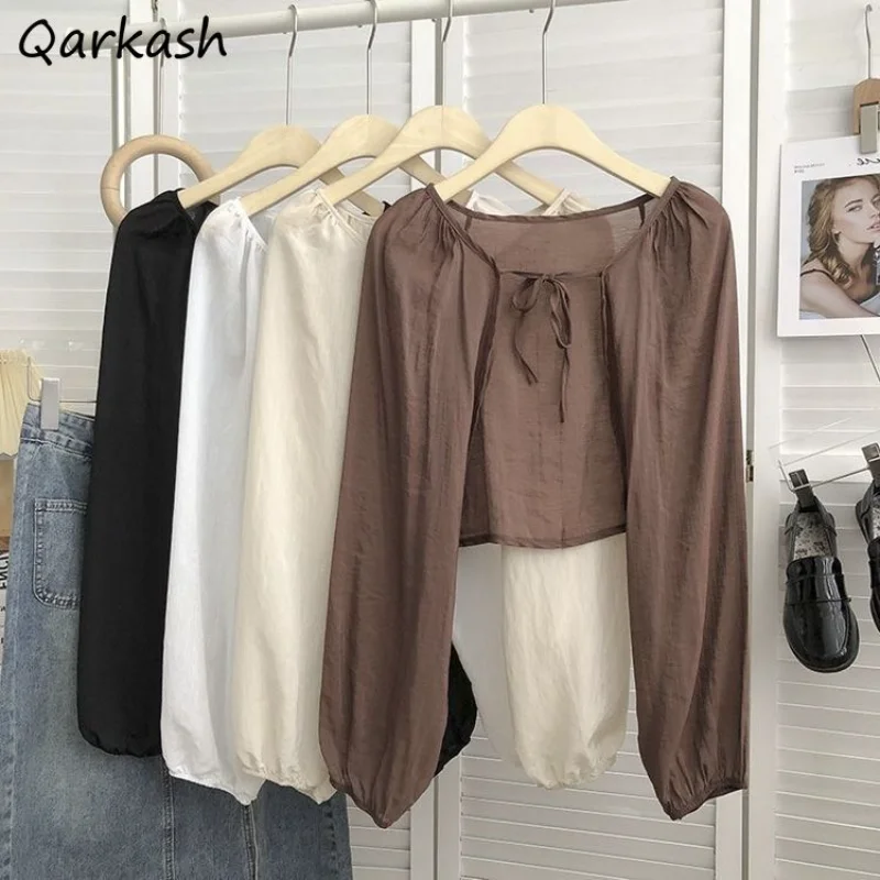 

Sun-proof Thin Jackets Women Vintage Loose Breathable Summer Basics Open-stitch Tender Clothing All-match Solid Mujer Outwear