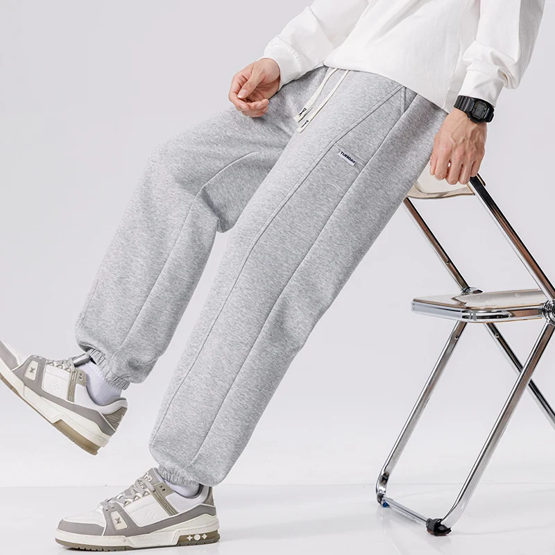 Spring Autumn New Solid Color Fashion Elastic Waist Sweatpants Man High Street Casual Loose Drawstring Cotton All-match Trousers