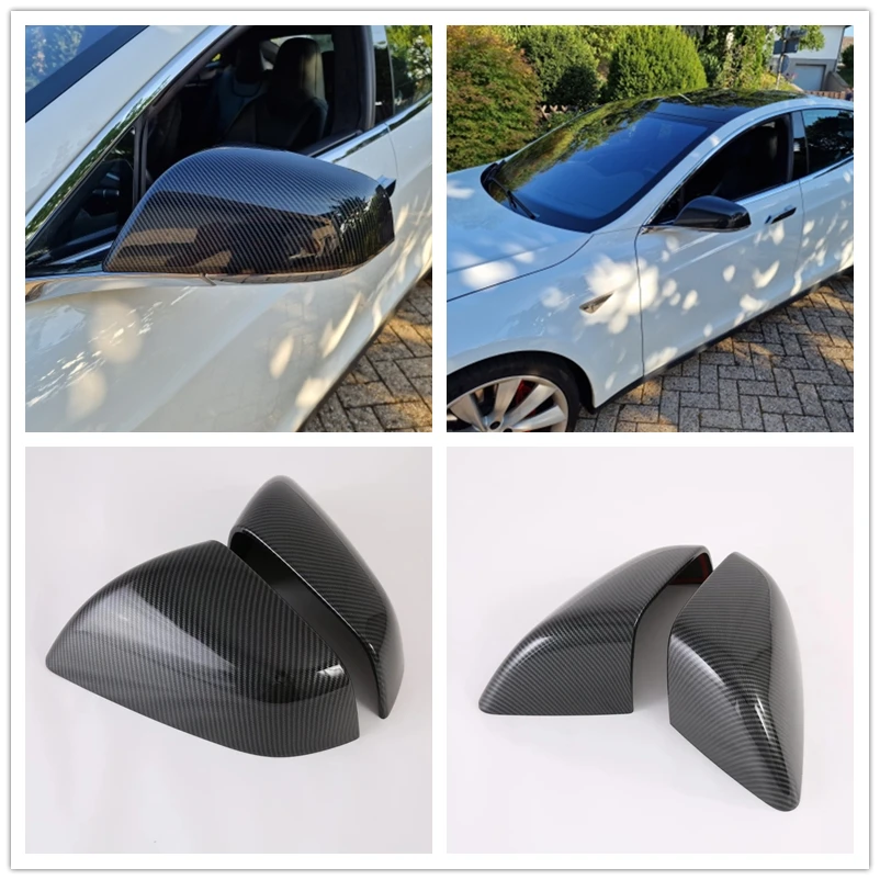 

ABS Carbon Fiber For Tesla Model S 2016 2017 2018 2019 2020 Side Door Rearview Mirror Cap Cover Trims Sticker Car Accessories