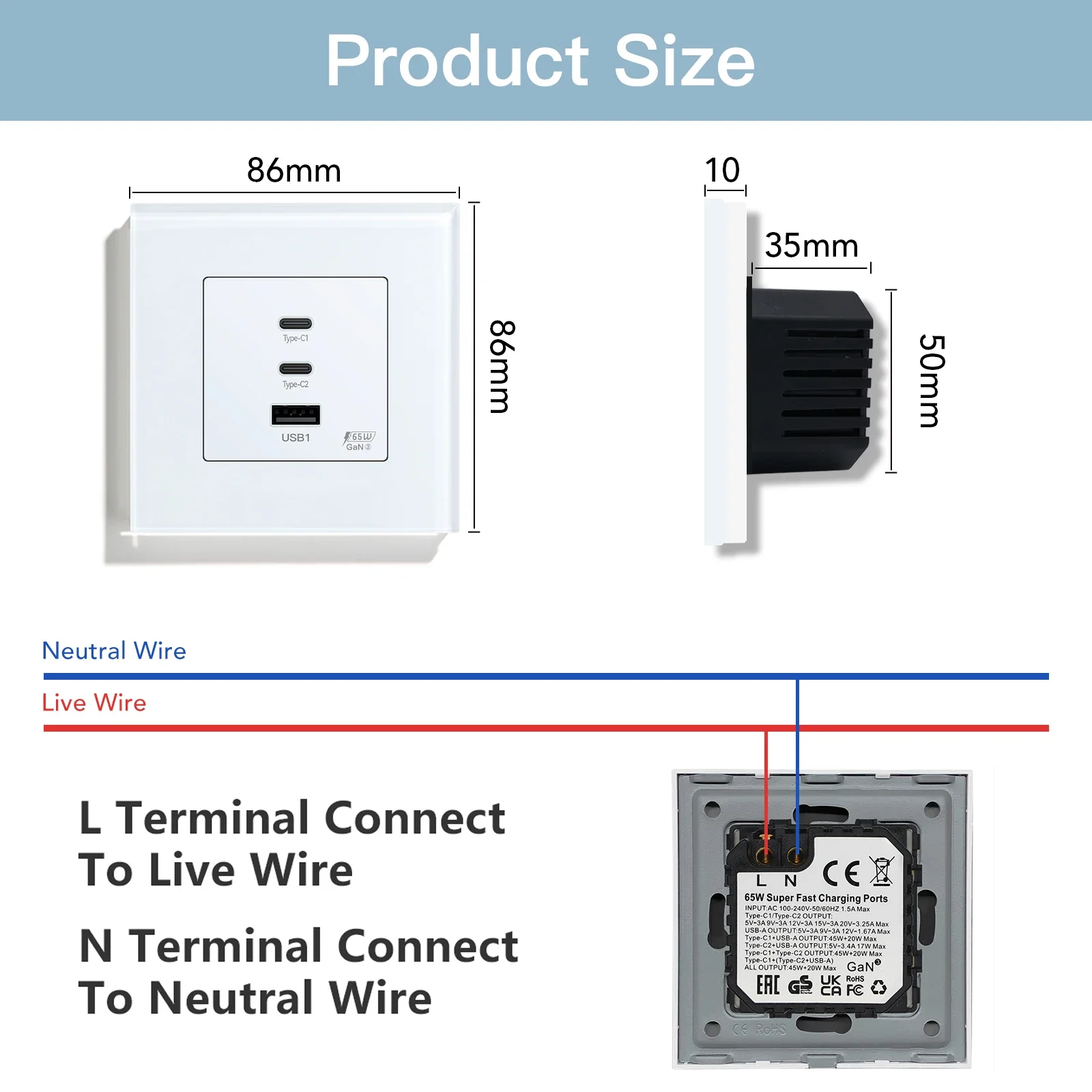 PD Fast Charge Module 65W Quick Charge Socket Part 1/2 USB Type-C 20W Wall Phone Charger Plug Support BINGOELEC Frames wall charger adapter phone charger plug phone charging adapter