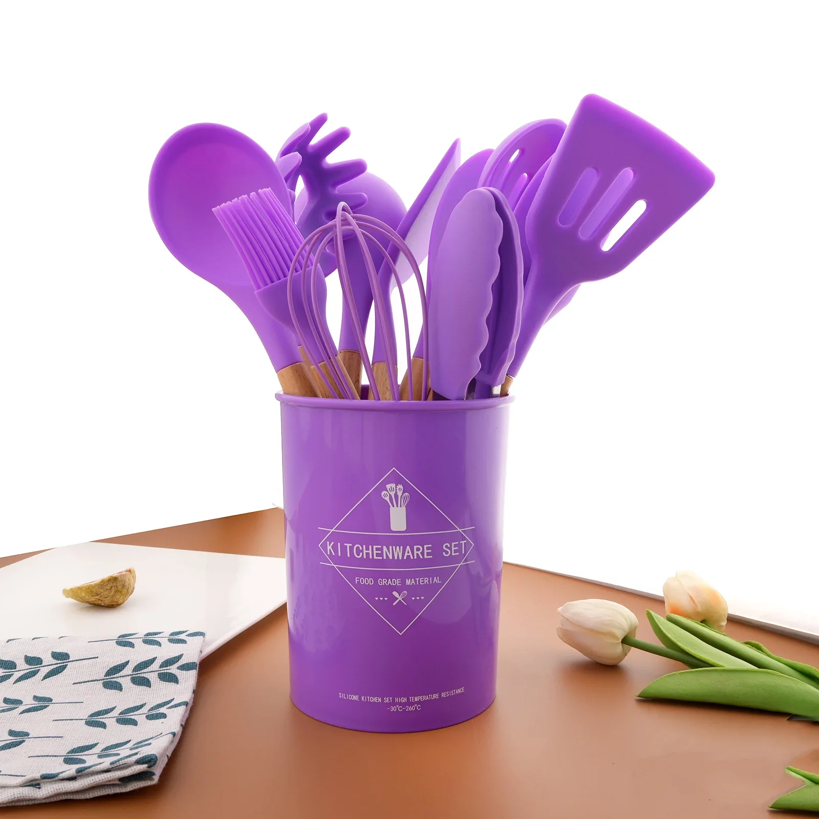 Purple Home Kitchen Silicone Cooking Utensils Set Non-stick Spatula Wooden Handle Heat Resistant Kitchenware Tools Accessories