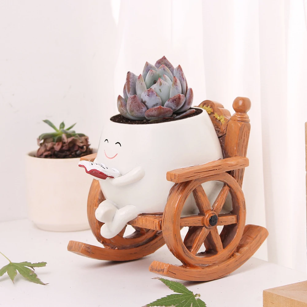 Smile Face Flower Pot Creative Cute Head Planter Decorative Flower Pot Rocking Chair Coffee/Bench Reading Succulent Resin Pots