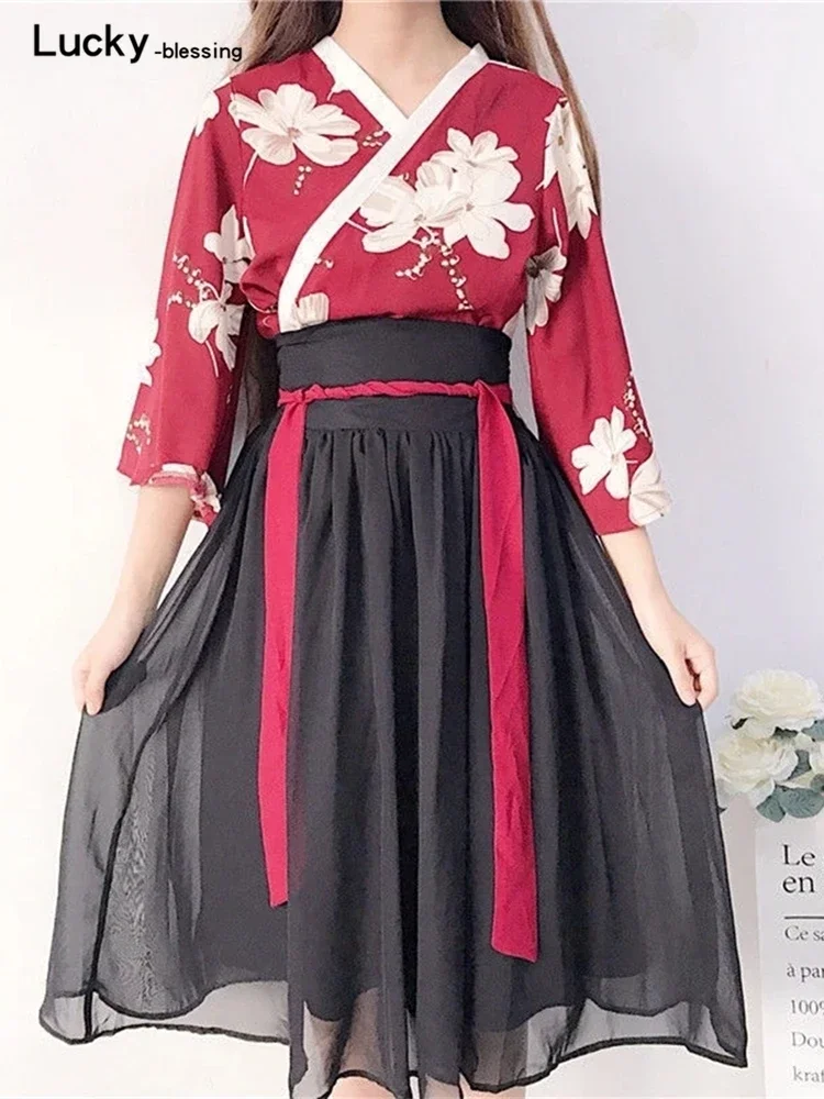 Retro Japanese Style Vintage Haori Kawaii Girls Women Foral Kimono Dress for Party Yukata Asian Clothes Skirts Vestidos Hanfu japanese kimono japanese kimono cardigan japanese kimono shirt