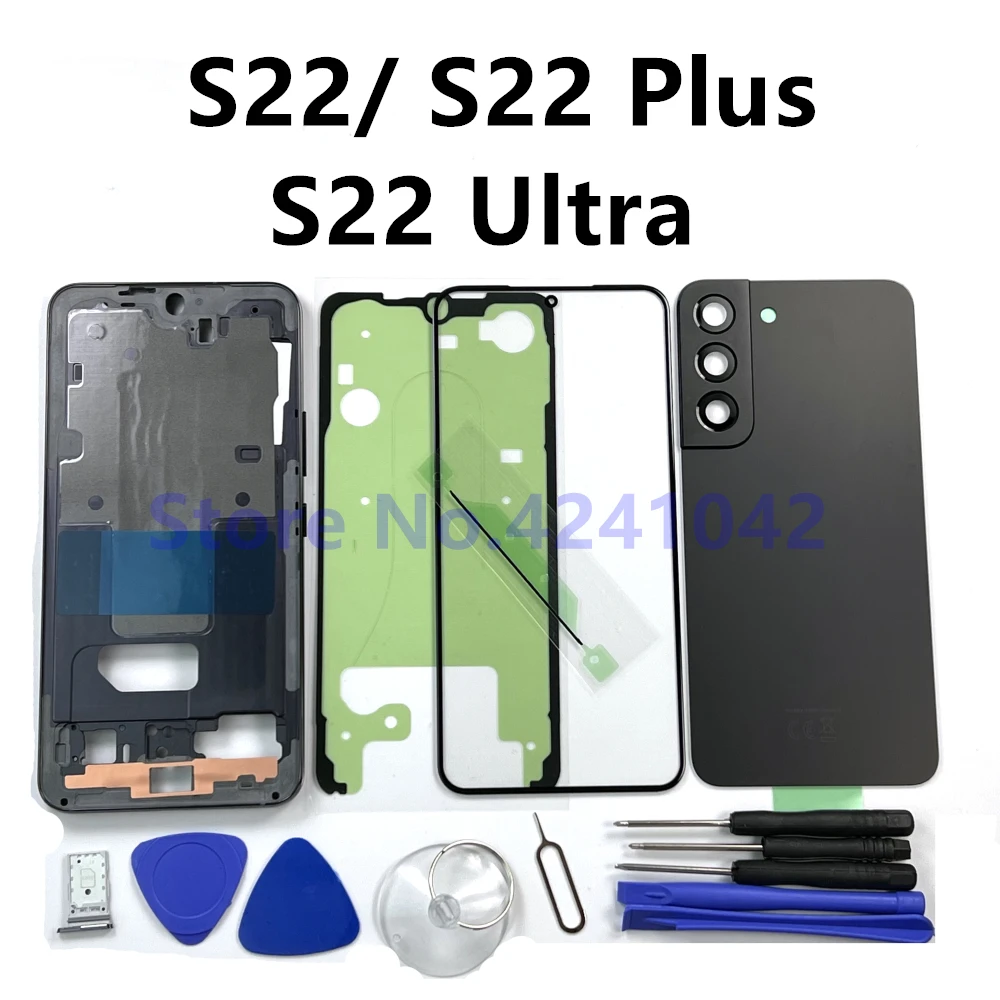 

For SAMSUNG Galaxy S22 Plus Ultra S22+ S901 S906 S908 Full Housing Middle Frame Back Battery Cover Back Rear Glass Phone Case