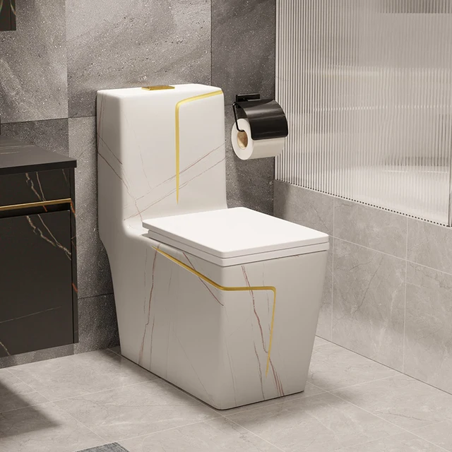 Toilet,Square Gold Line Design ,Grey Color Water Closet ,Bathroom Wc, One Piece Ceramic ,Marble Toilet 4