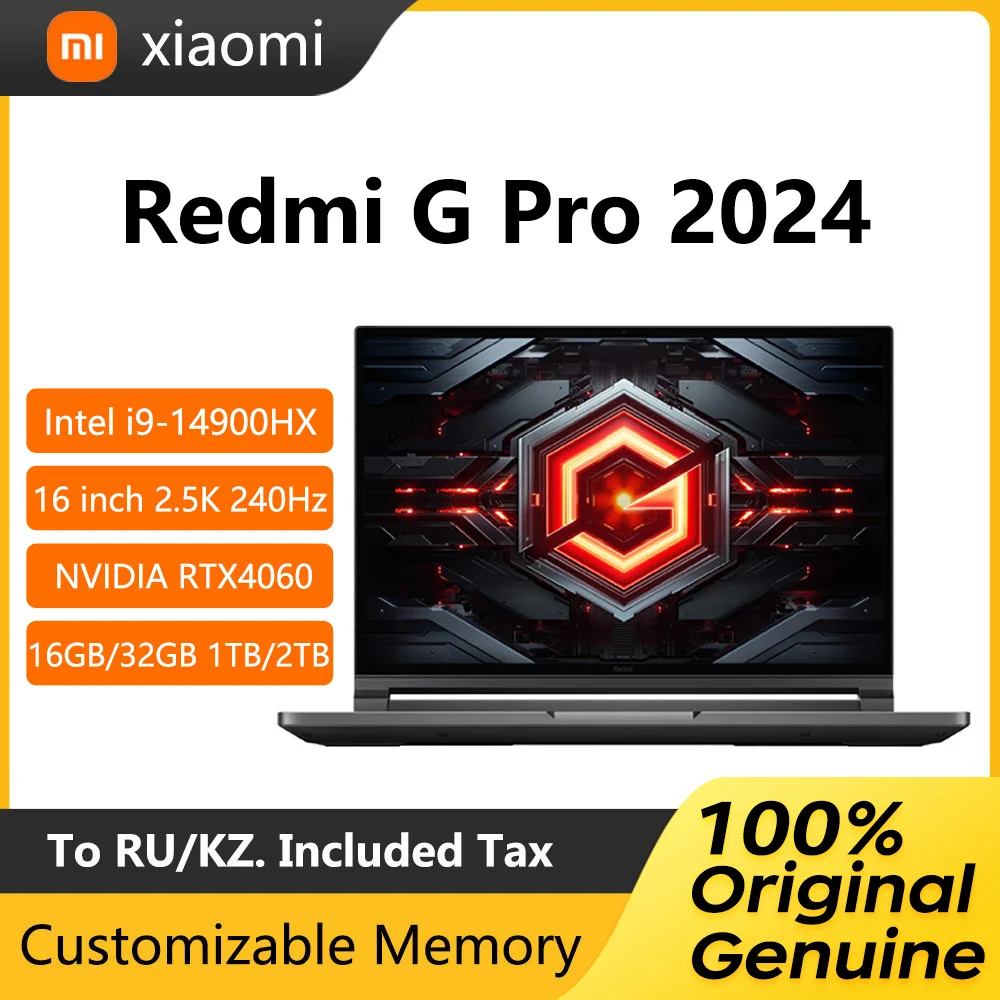 2024 Xiaomi Redmi G Pro Gaming Laptop 16 Inch 2.5K 240Hz E Sports Screen Netbook i9 14900HX 16GB 1TB RTX4060 Gaming Notebook PC