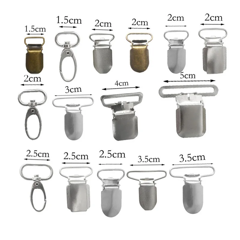 

10pcs/lot Suspender Clips Lead Metal Baby Holder Soother Hook 1.5cm 2cm 2.5cm 3cm 3.5cm 4cm 5cm For Braces Suspenders