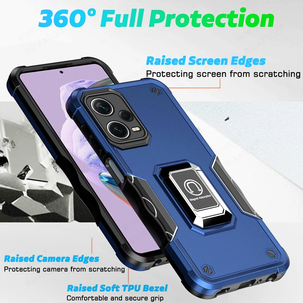 For Xiaomi Redmi 13C Note 12S 12 Pro Shockproof Ring Stand Case+Screen  Protector