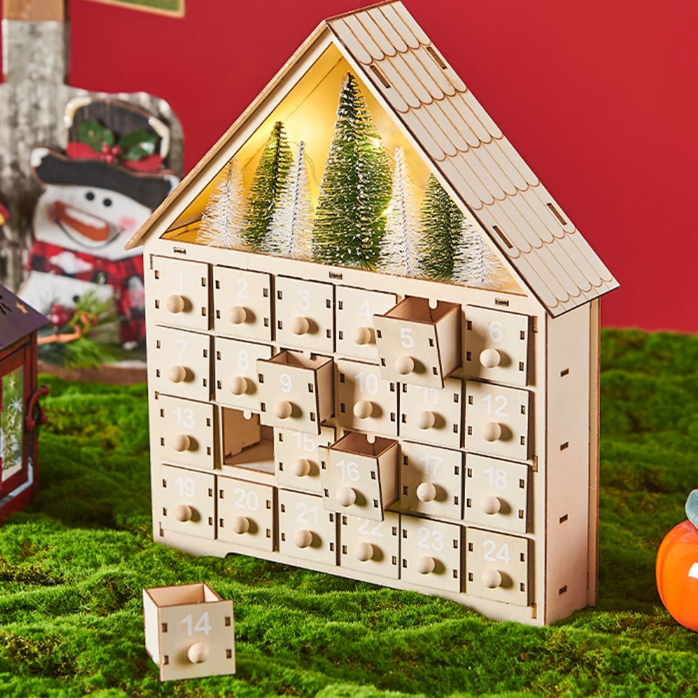 Wooden LED Reusable Advent Calendar with Drawers Countdown To Christmas Calendar DIY for Adults Kids Gifts Holiday Decoration