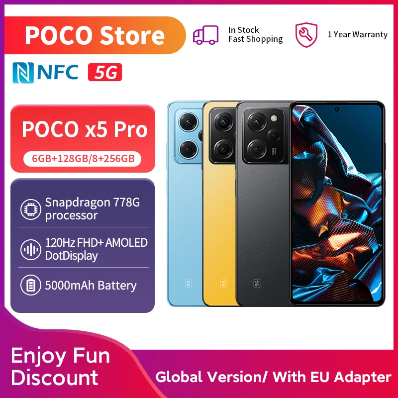 

Poco X5 Pro 5G Global Version Smartphone 128GB/256GB Snapdragon 778g 120Hz AMOLED Flow Dotdisplay 108Mp 67W NFC