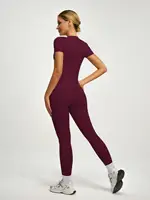 Women's Short Sleeve Sporty Set, High Waist Yoga Pants & T-Shirt Combo, Ideal for Fitness Gym Sculpting Workout - Image 3