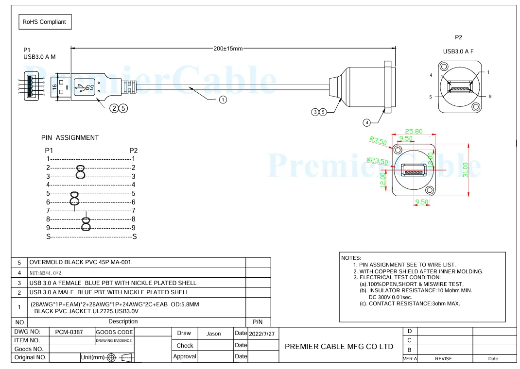 D-Typ USB 3.0 A Stecker auf Buchse Verlängerungskabel Flansch-Chassis-Panelmontage 5Gbps USB Typ A Lade- und Datenkabel für Drucker – Detail 7