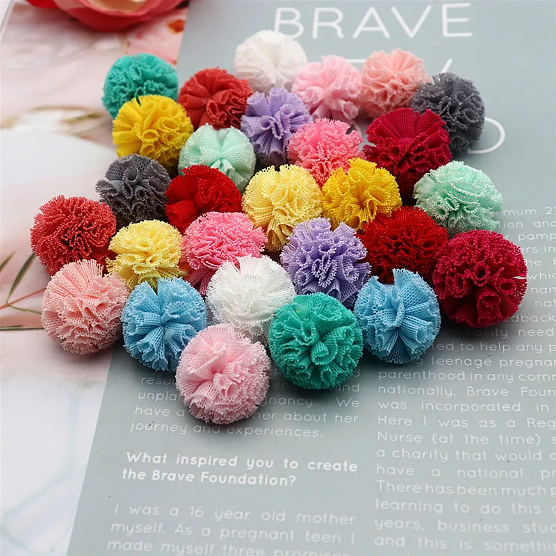 24-48 Pieces 25Mm Net Yarn Elastic Flower Ball DIY Craft Supplies For Jewelry Decoration