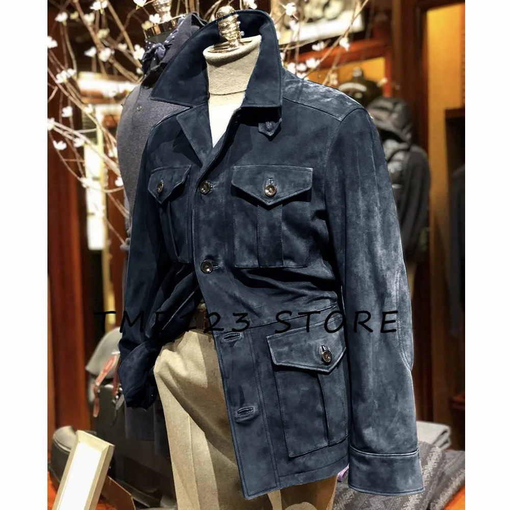 Men Suits Jackets Men's Suede Multi-pocket Jacket Business Casual British Style Winter Outwear