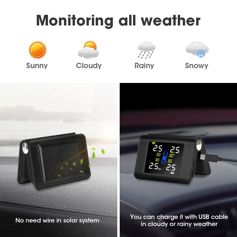 TPMS Auto Wireless Car Tire Intelligent Solar Power Sensor pressure accessories programming tool android headrest monitor gages car tire pressure monitor car tire pressure sensor