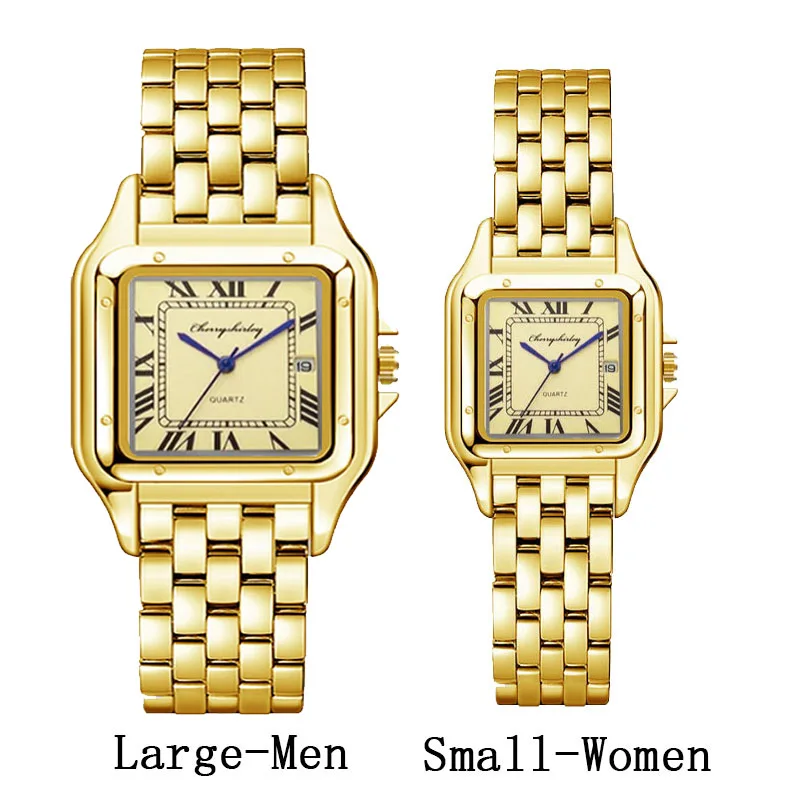 Elegant Square Design Stainless Steel Couple Quartz Watches