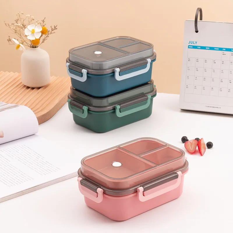 Portable Double-Layer Sealed Lunch Box with Compartments, Microwave-Safe