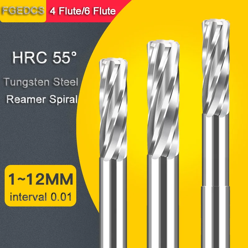 Carbide Machine Reamer Spiral Flute Uncoated H7 Tolerance Chucking Reamer Metal Steel Cutter 4/6 Flutes CNC Cutting Tools 1-20mm