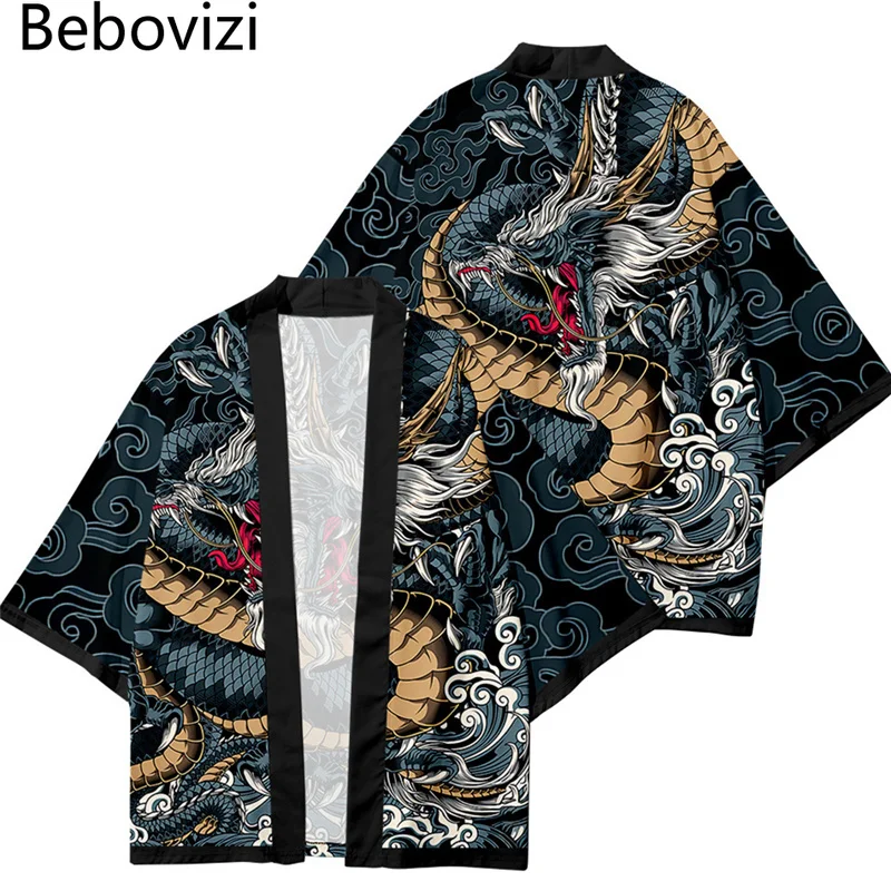 Japanese Samurai Anime Streetwear Cardigan Yukata Chinese Dragon Print Traditional Cosplay Kimono Clothing Women Men Haori