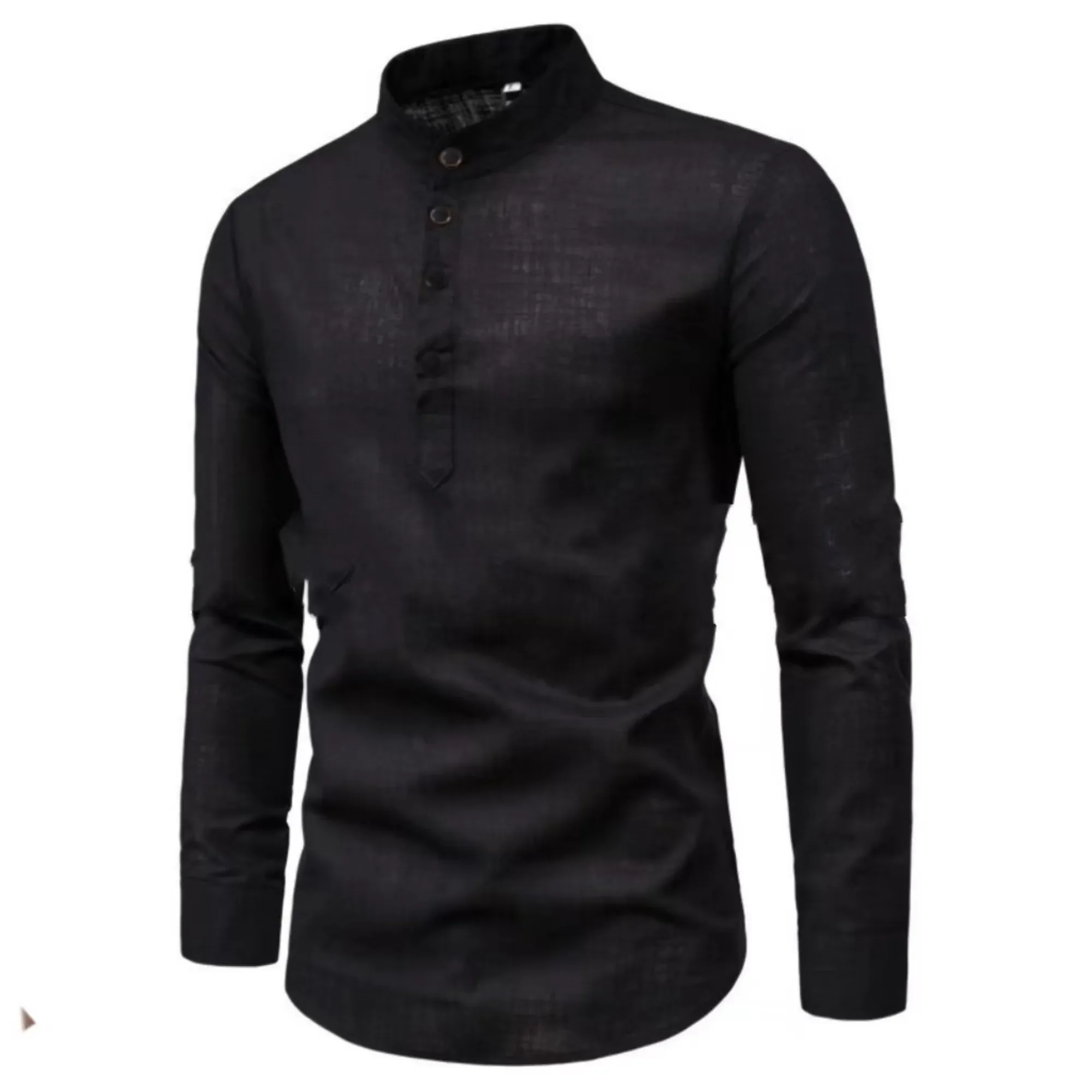 Casual Men Loose Shirt Autumn Shirt Fashion Stand Up Collar Cotton Long Sleeve Solid Color Stock 2023 Men Clothes - Image 5