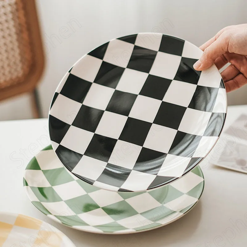 Creative Checkerboard Ceramic Plate European Modern Cake Dessert Plates