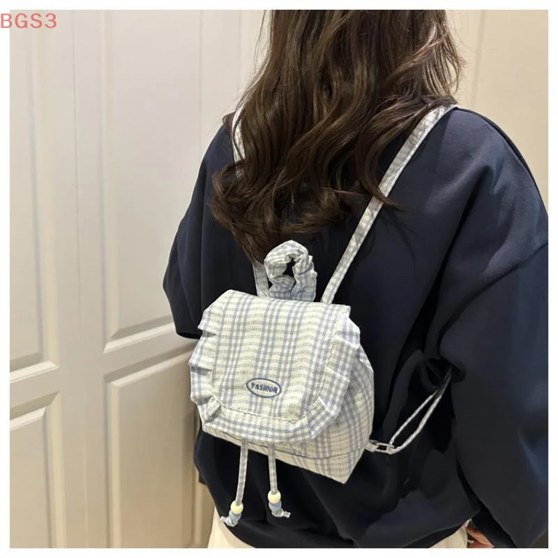 INS Cute Girl's Backpack High-Quality White And Blue Checkered Cute Handbag 1